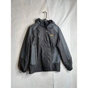 Outdoor Sport Mens Hooded Windbreaker Jacket Black Grey Colorblock Large 6853